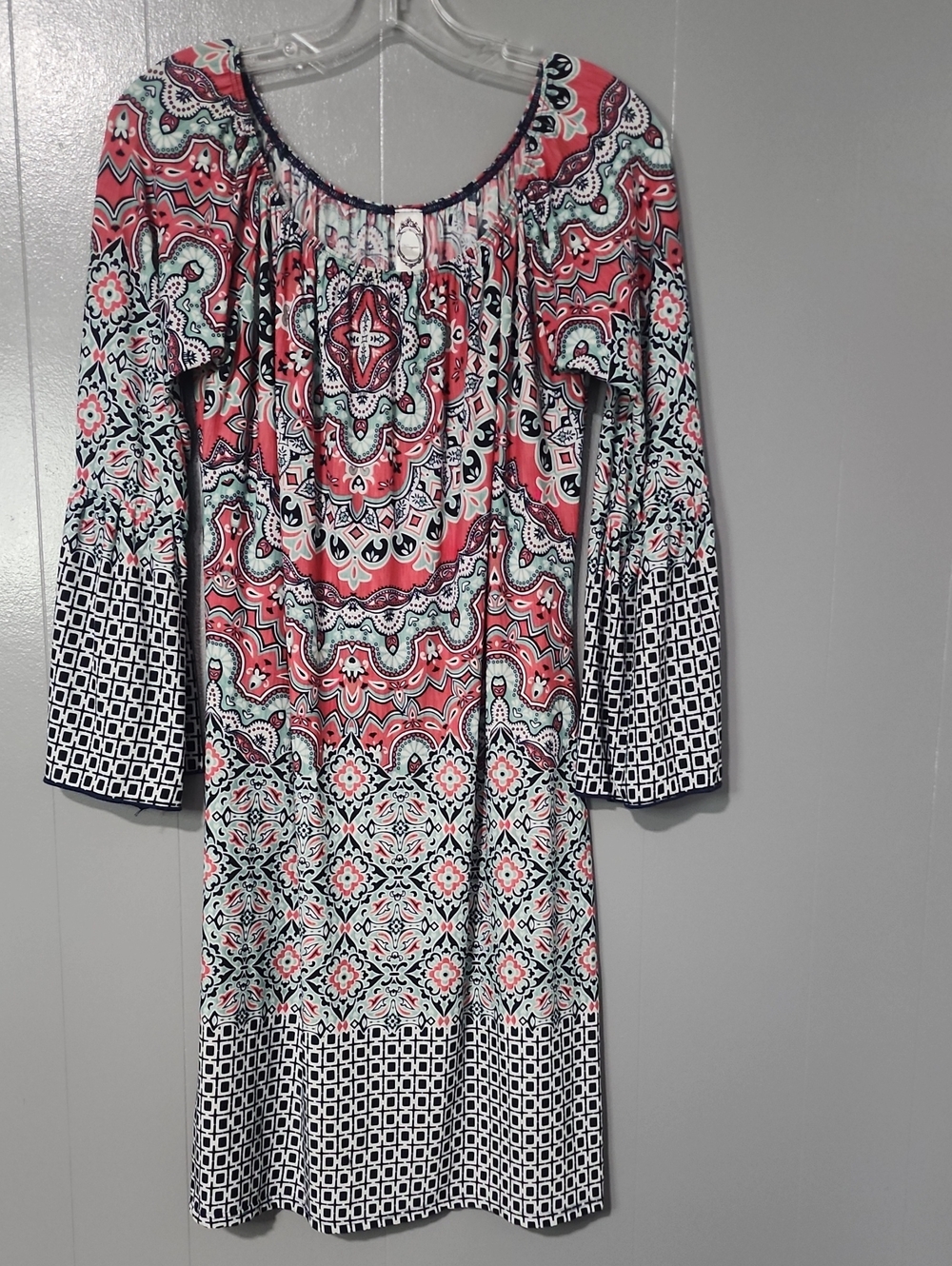 Honeyme Multicolor Printed Long-Sleeve Boho Tunic Dress